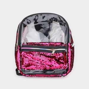 Mini Fuchsia Pink Rainbow Zipper Clear Bling Trendy Transparent Sequin Backpack